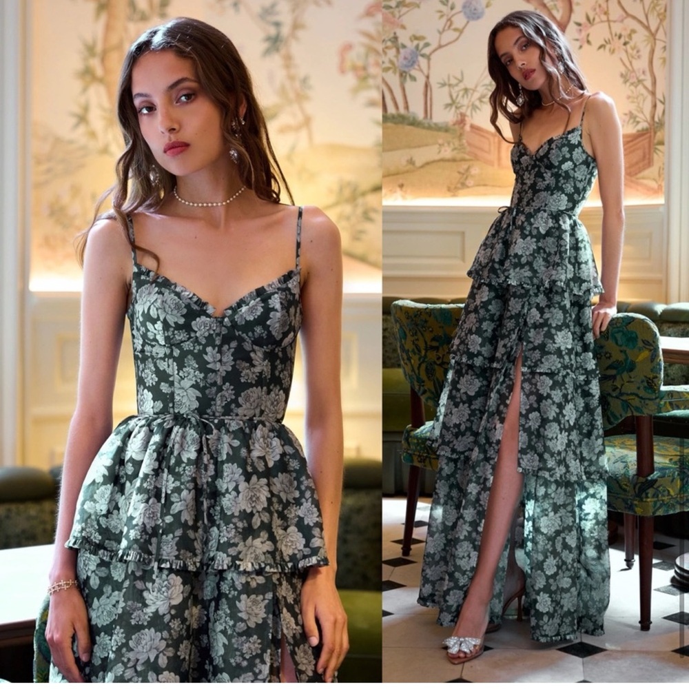 V. Chapman Dark Green Floral Dress
